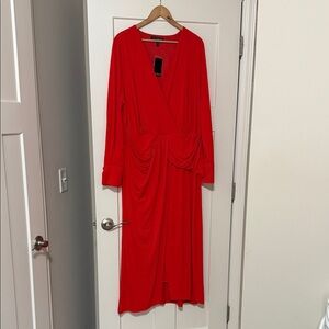 NWT** Eloquii Vibrant Orange-Red Long Sleeve Dress
